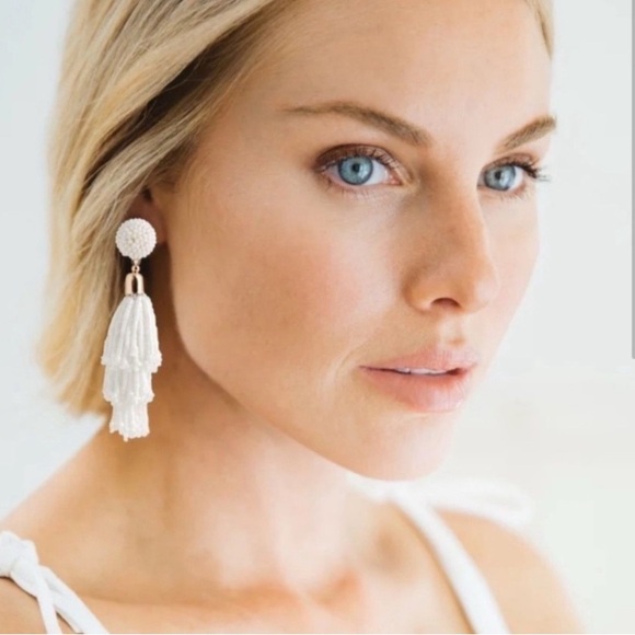 Panacea Cache Jewelry - PANACEA Earrings Beaded Tassel I White I Metallic Gold Accents I Post Backings